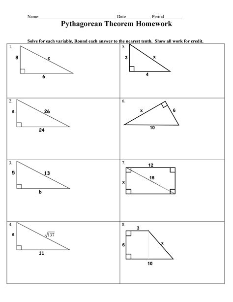 Printable Pythagorean Theorem Worksheet